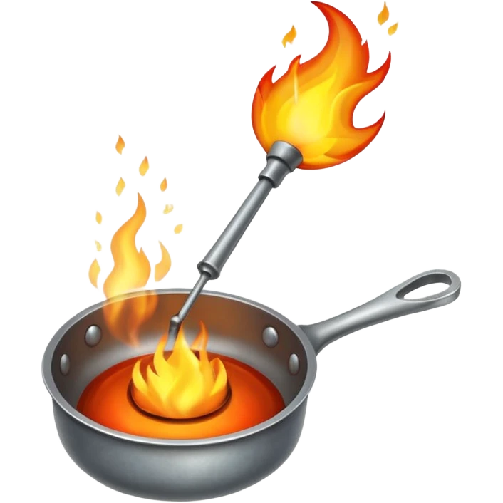 Un cucharón con fuego por debajo pero sin olla solo cucharón y fuego emoji