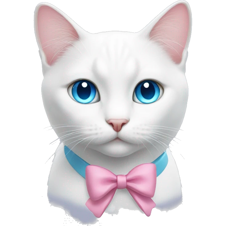 White cat with blue eyes wearing a pink bow emoji