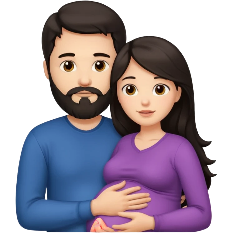 Una mujer embarazada y un hombre con barba ambos cabello oscuro  emoji