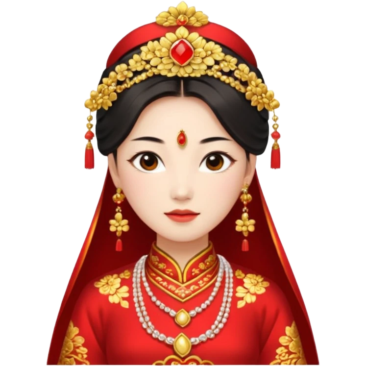 Chinese bride getup, heavy jewelary, traditional. emoji
