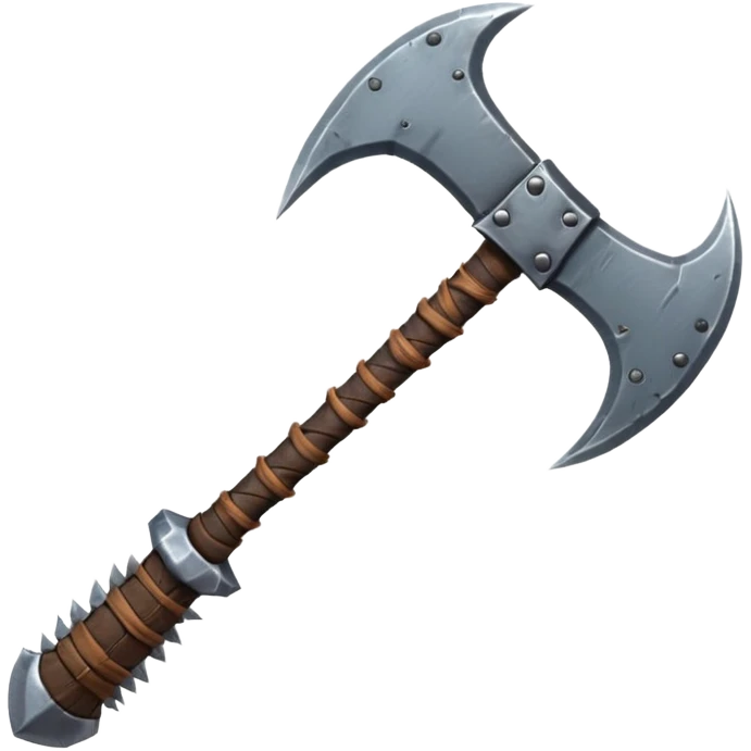 savage barbarian axe object icon, spiked double blade, battle-worn metal, scratches, heavy fantasy weapon, 3D cartoon, mobile game icon style, centered, clean background, no text, no watermark

 emoji