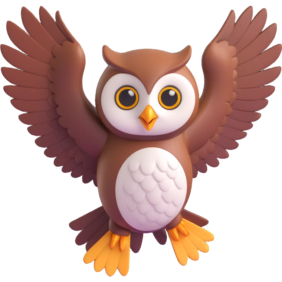 an owl flapping its wings upward, action pose, lively emoji