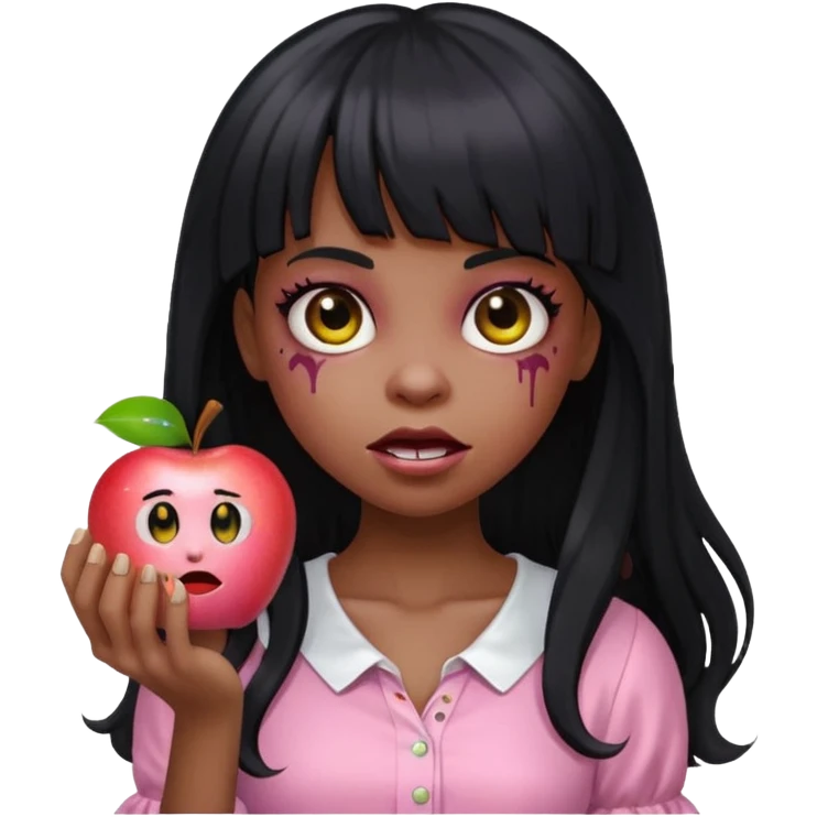emoji apple light skinned black zombie girl with long black hair and bangs with a light pink blouse  emoji