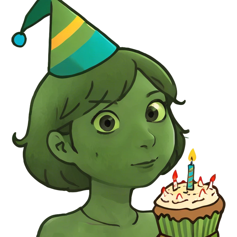Girl with brown hair and birthday hat  emoji