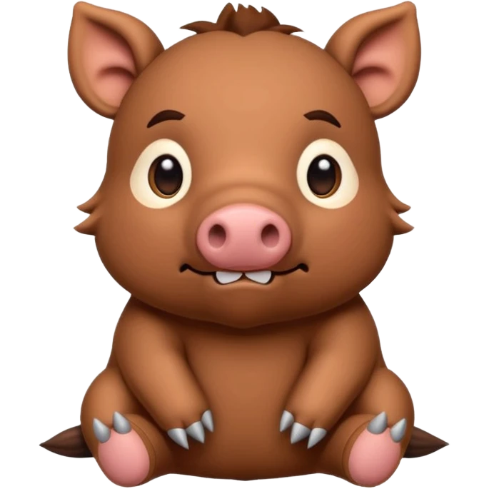 Chibi style stuffed animal boar. I has buttons for eyes and exaggerated stitching emoji