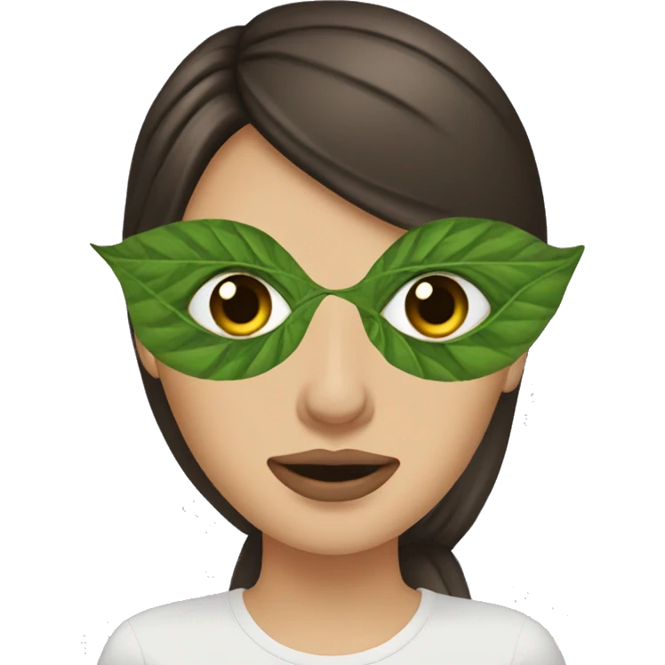 Brunette woman with  marijuana, ￼leaf  and low eyes  emoji