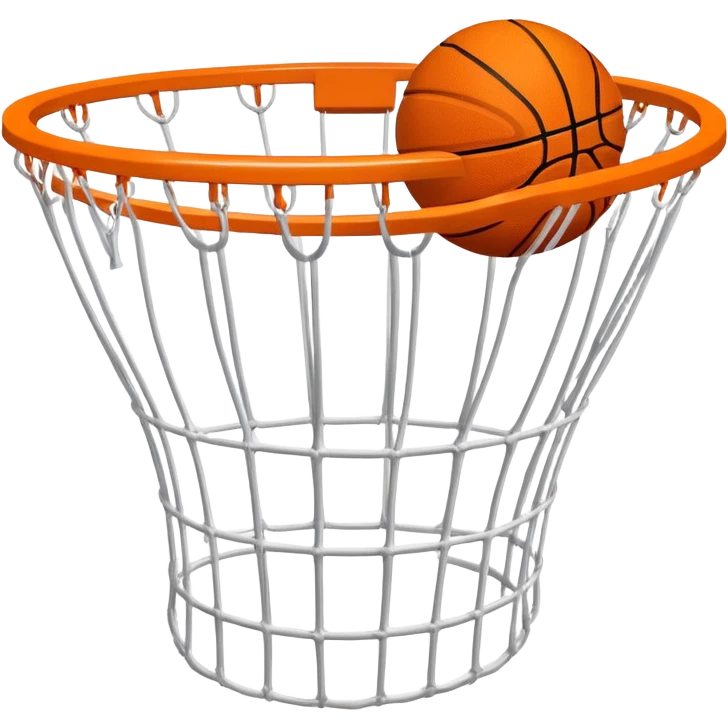 Basketball just entering the top of white net, beginning of swish, iOS emoji style emoji