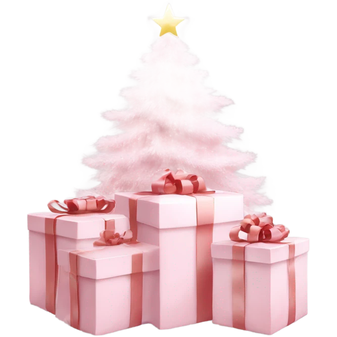Light pink Christmas gifts under a white Christmas tree  emoji