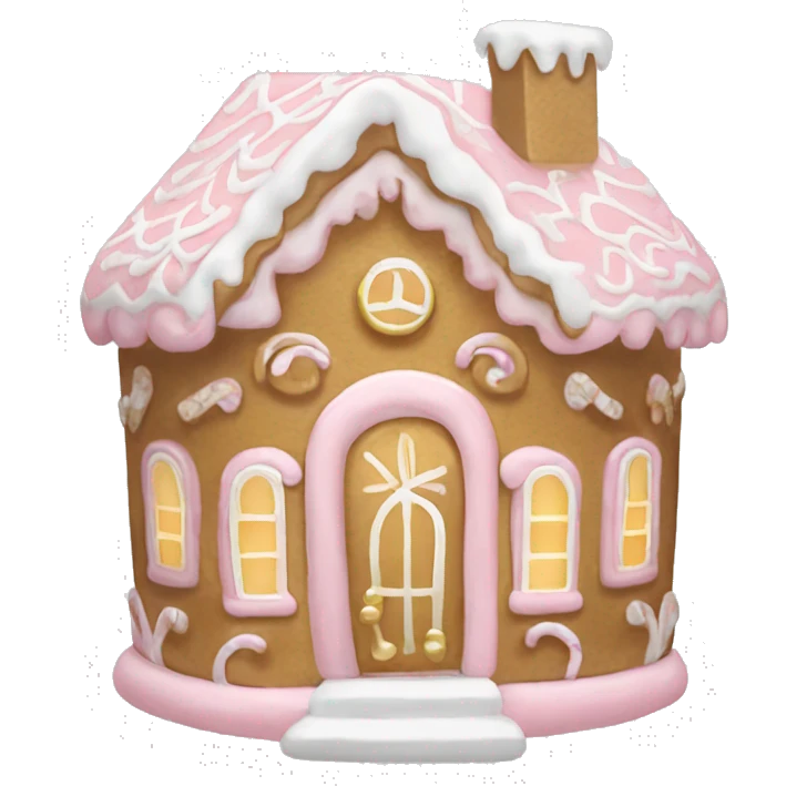 light pink and gold and white gingerbread house emoji