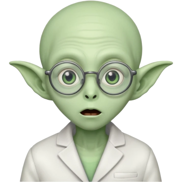 alien, glasses, white coat, suprise emoji