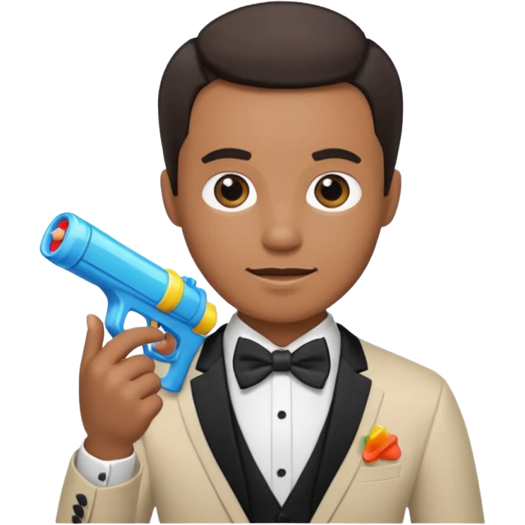 Man wearing a bow tie holding a water gun emoji