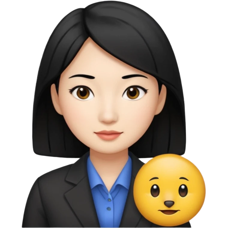 직업이 마케터인 왼쪽 밑에 작은 점이 있는 검정머리의 아시아 여자 emoji