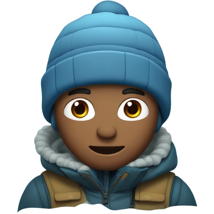 Man wearing beanie and jacket ice fishing in the mountains on a frozen lake emoji