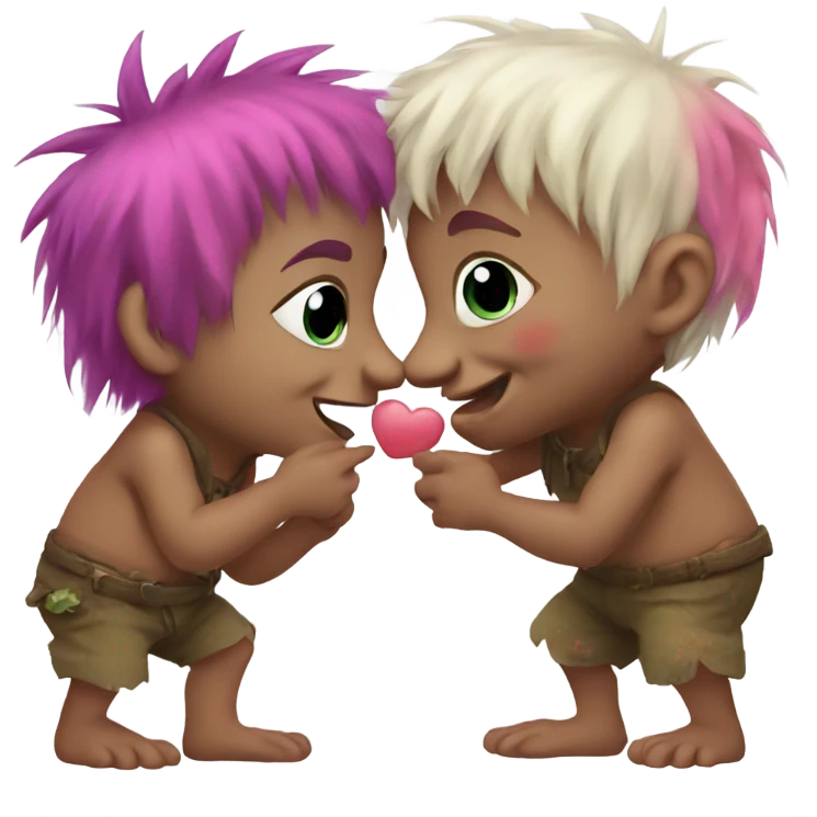 Cute kissing trolls emoji