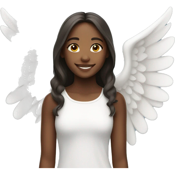 smiling girl with white angel wings emoji