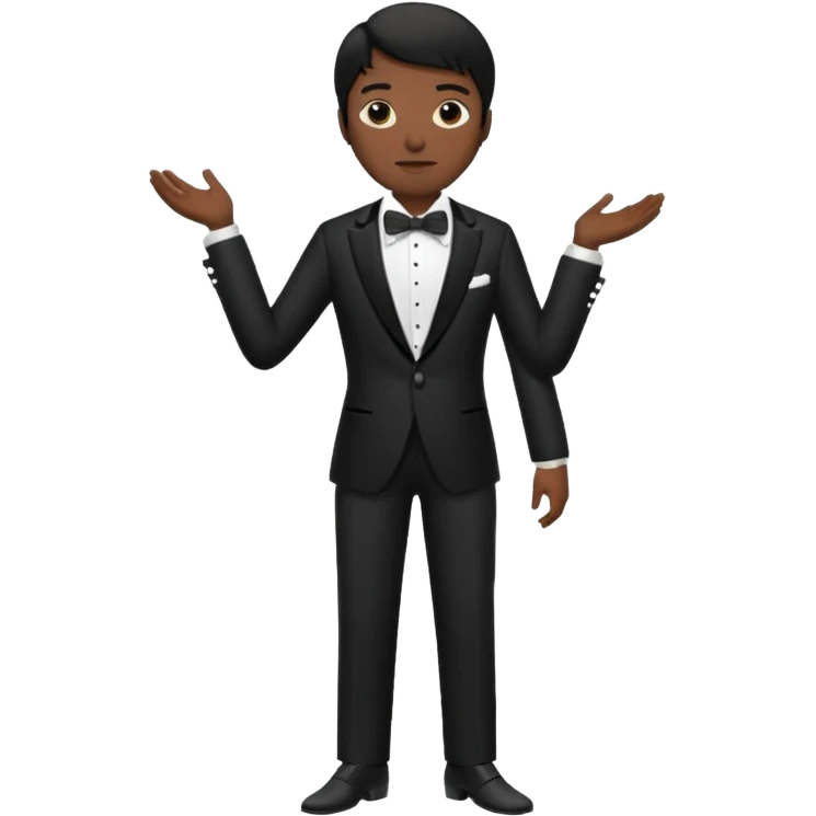 Chico moreno, pelo negro, smoking cuerpo entero emoji