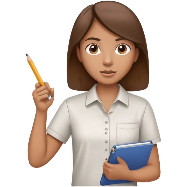 Intern or volunteer with brown hair holding a clipboard and pencil, ready to take notes or assist. The character wears a simple shirt and has an eager posture emoji