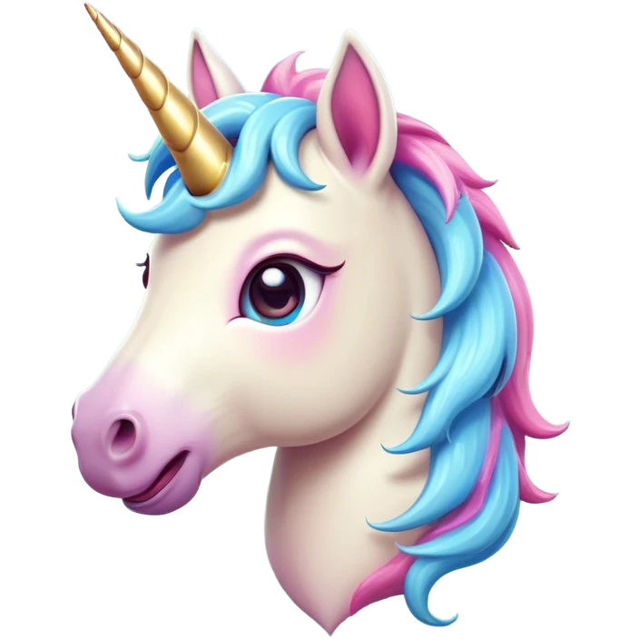Cinematic Comical Unicorn Pony Portrait Emoji, Head tilted dramatically with an exaggeratedly amused expression, featuring a compact, magically adorned form with a sparkling tiny horn, wide, comically expressive eyes full of playful disbelief, and a subtly animated mane, Simplified yet hilariously expressive features, highly detailed, glowing with a slightly sassy pastel glow, high shine, dramatic yet playful, stylized with an air of cheeky magical mischief, soft glowing outline, capturing the essence of a meme-worthy unicorn pony that looks ready to trot its way into viral fame! emoji