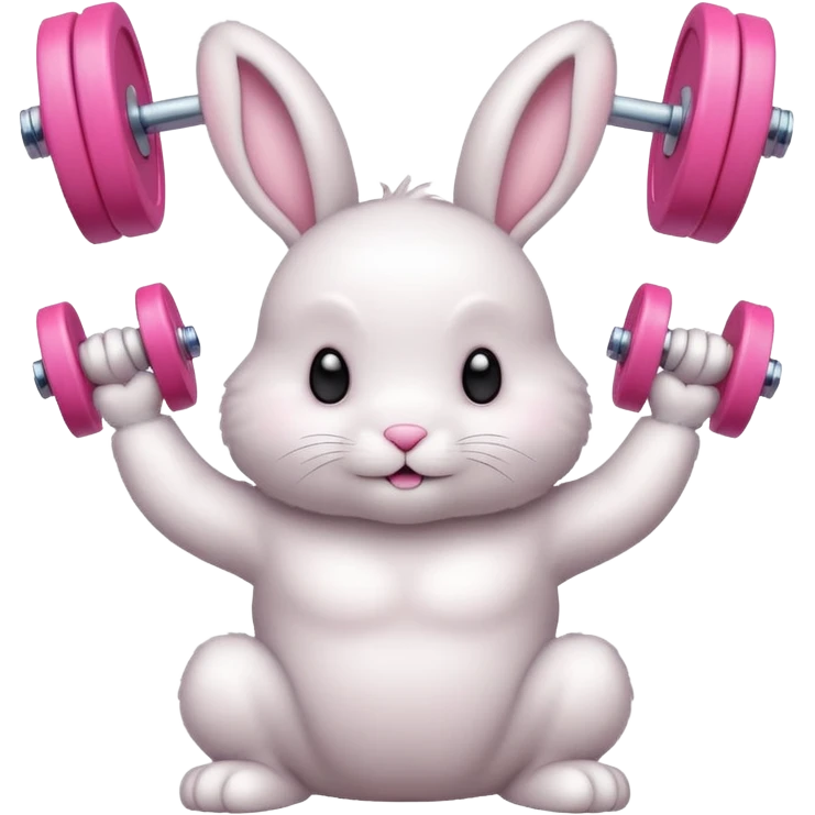 White cute Bunny lifting soft pink dumbells emoji