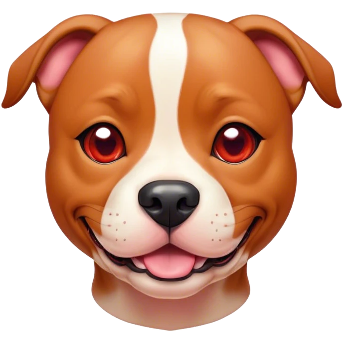 Cinematic Cute Red/Fawn Staffordshire Bull Terrier Portrait Emoji, Head tilted playfully and inquisitively, featuring a glossy red/fawn Fur with a vibrant sheen and delicate white accents, round, sparkling dark eyes filled with curiosity, Simplified yet irresistibly adorable features, highly detailed, glowing with a warm, friendly glow, high shine, affectionate and spirited, stylized with a touch of whimsy, bright and endearing, soft glowing outline, capturing the essence of a mischievous yet loving pup, so playful it feels like it could bound out of the screen and into your arms! emoji