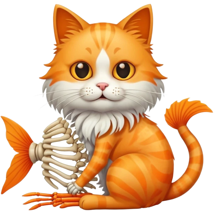 cat full body sitting with fish skeleton with fins and bones in mouth emoji