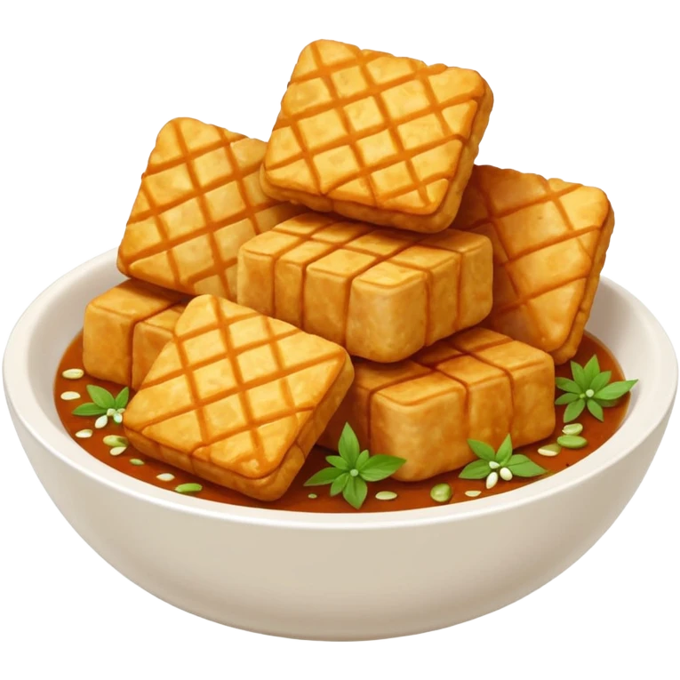 tofu tempe fried snacks fritters in a white bowl white sambal emoji
