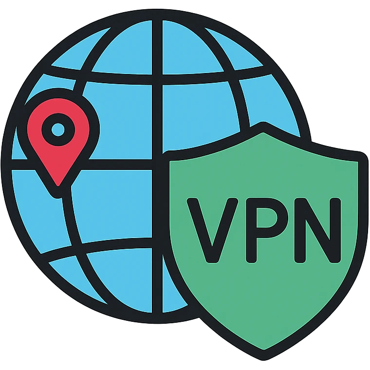 VPN globe icon with a shield, showing a location pin on the USA, modern, blue and green color scheme emoji