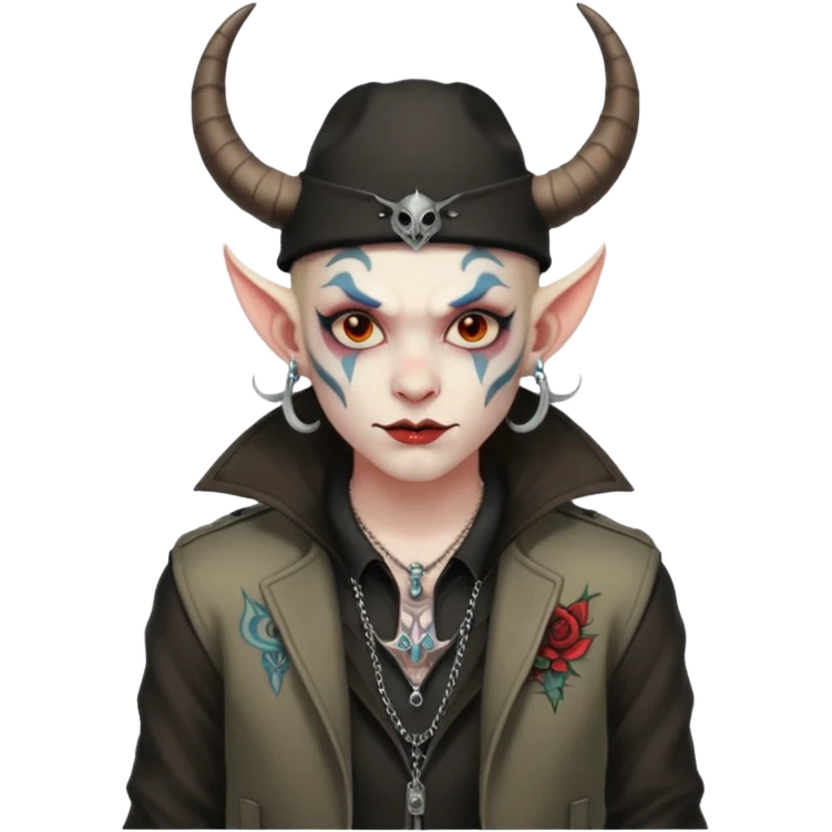 demon with tattoos, hat, jacket and horns emoji