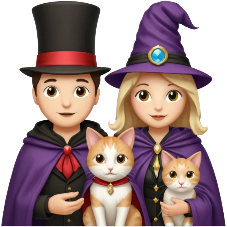 magician couple and their pet cat emoji