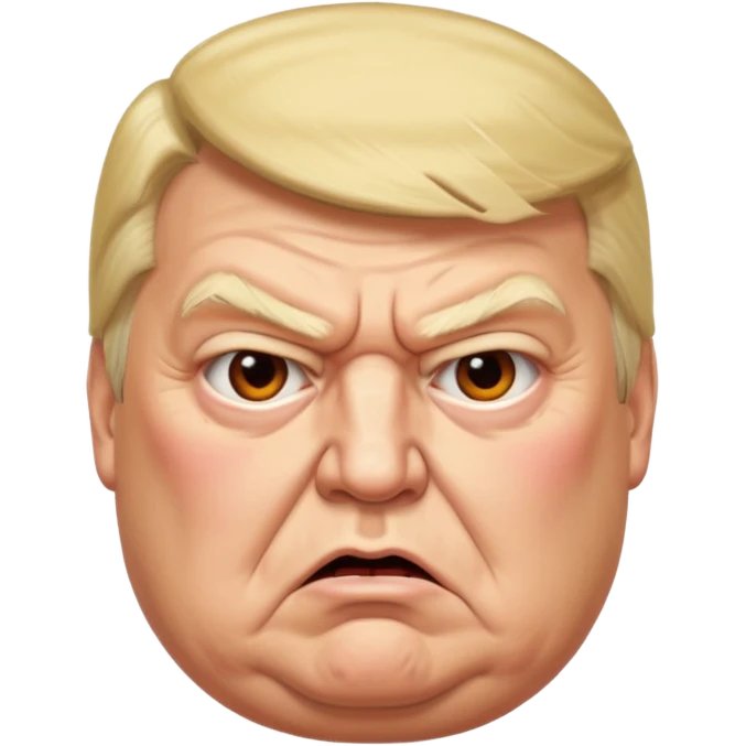 uSE THIS AS A REFERENCE PICTURE TO CREATE AN ANGRY, ELDERLY, OBESEB DONALD TRUMP EMOJI, FROM AN ISOMETRIC OVERHEAD ANGLE emoji