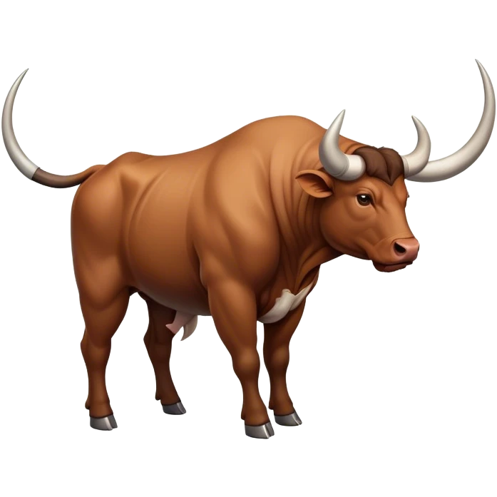 Top-down view of a muscular bull facing left, with visible curved horns and strong back emoji