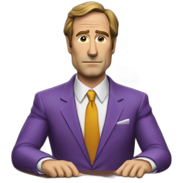 Saul Goodman sitting on his desk in a purple suit emoji