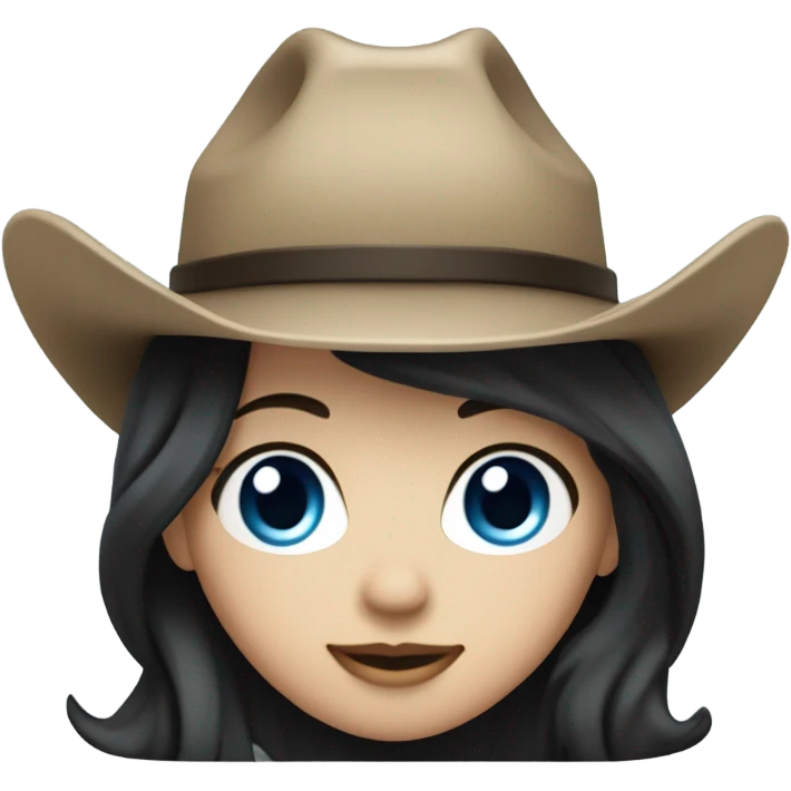 Flowing hair, Blue eyes cowgirl, pale skin, black hair, black cowgirl hat emoji