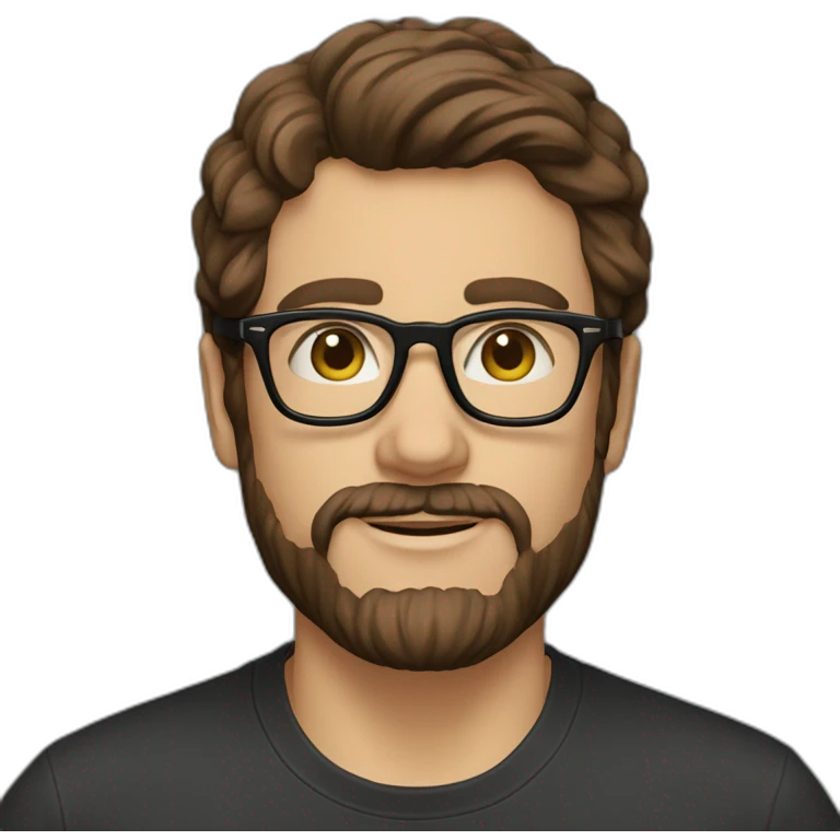 Brown hair with Persol glasses, 3-day beard, black t-shirt emoji