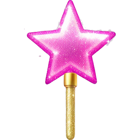 glittery pink magic wand with a star on it with magic aura and sparkles surrounding it emoji