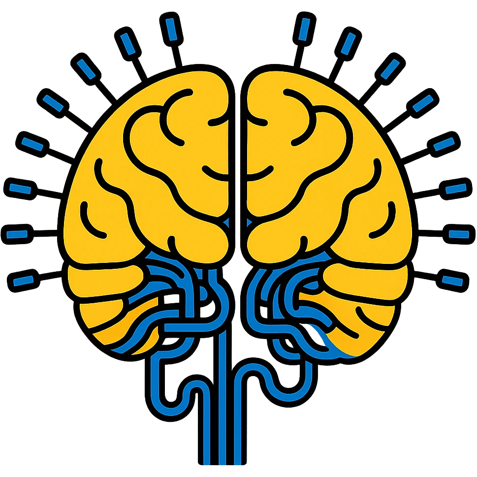 Arrange the AI emoji of brain and circuit fusion to be more colorful and futuristic in atmosphere, with no background. emoji