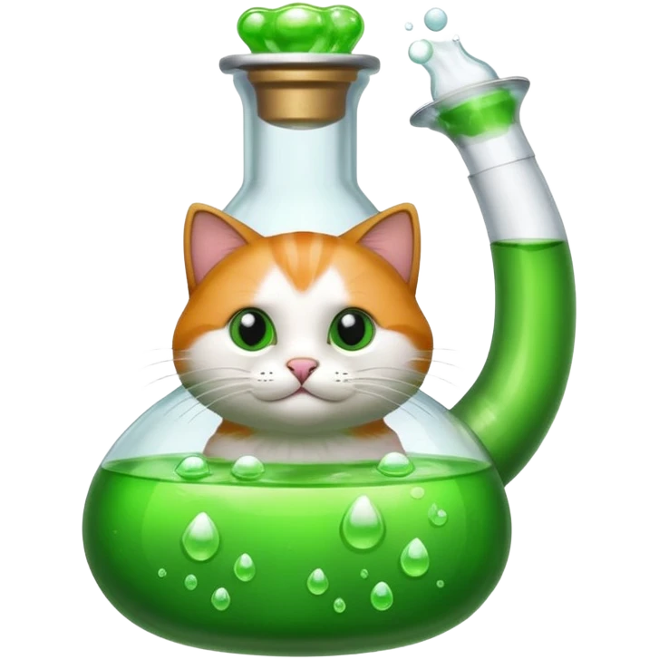 Sleek cat wearing a white coat, paw on a bubbling flask. emoji