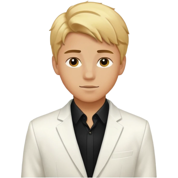 Tanned golden haired teenage boy with white suit jacket and black shirt on emoji