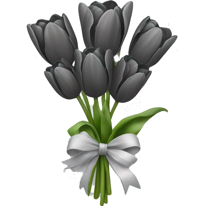 light black tulip bouquet with light grey bow and snow emoji