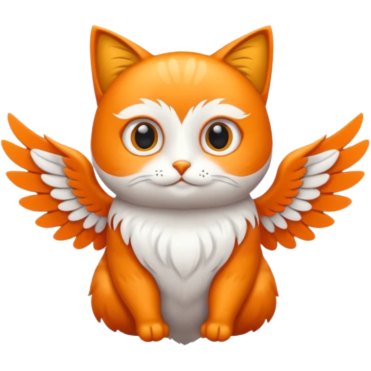 crea un gato con alas de búho con pelaje color naranja y blanco emoji