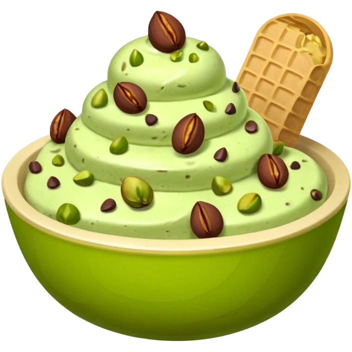 I want a emoji of pistachio ice cream with pistachio on top and some chocolate chips , make sure it’s in a bowl and aesthetic emoji