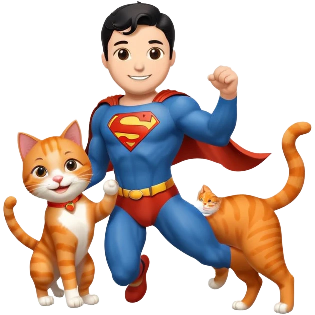 Create a sticker of Superman playing with an orange cat emoji