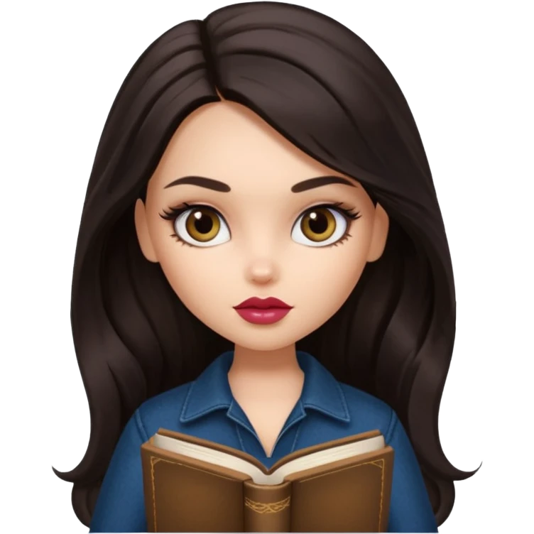 generate a pretty bratz girl with dark circles and a book in hand emoji