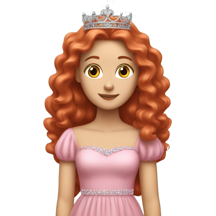 a white girl with long curly red hair with a pink dress and a tiara emoji