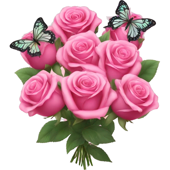 Pink Roses bouquet with butterflies emoji