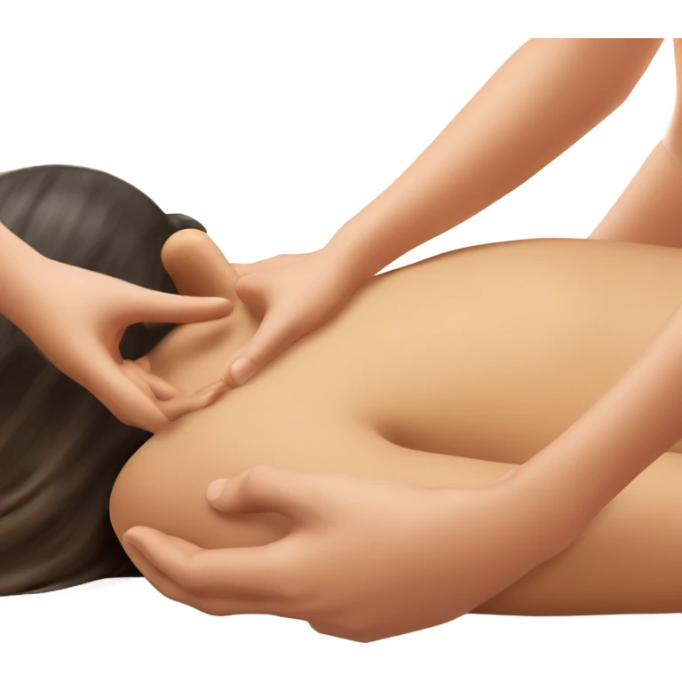 a girl is lying on a massage table, she is being massaged, only the masseur's hands are visible emoji