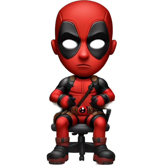 Cute Deadpool sitting at a desk, front view emoji