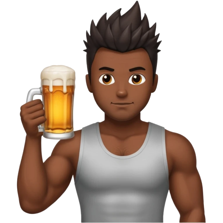 muscled guy in yoga pose, slightly dark skin, spiky dark hair, holding beer emoji