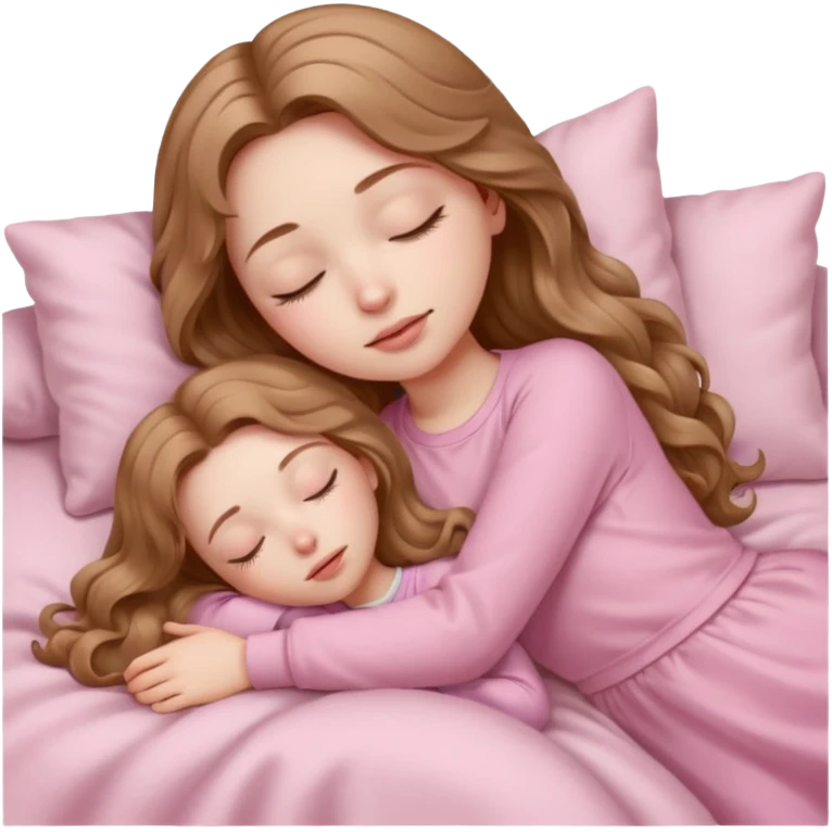 girl with pale skin and long wavy light brown hair in light pink clothes sleeping emoji