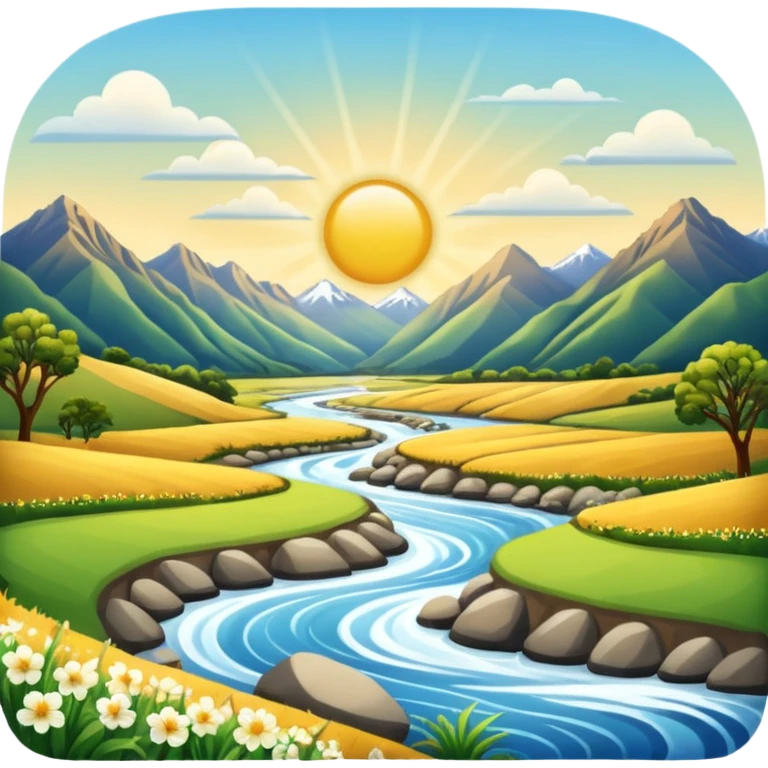 new zealand summer valley with a river and sunshine emoji